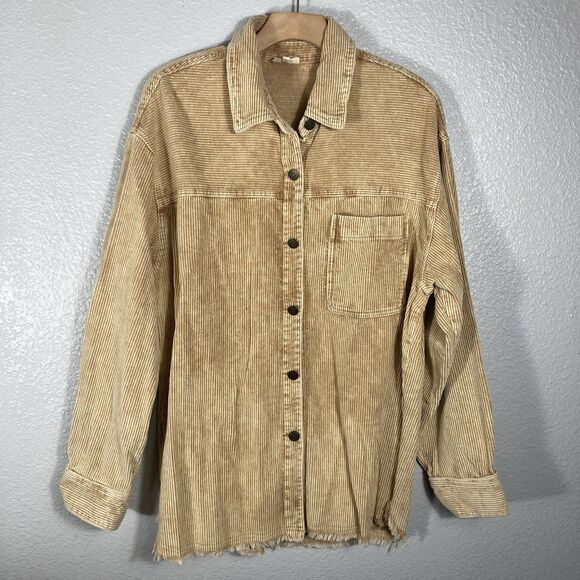 LA MIEL Tops - Oversized Corduroy Shacket L Shirt Raw Hem Tan Beige Cabincore Barn La Miel